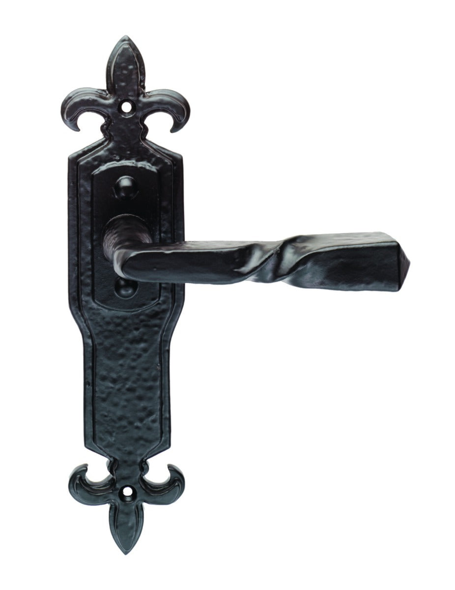 High quality image of Ludlow - Barley Twist Lever on Gothic Latch Backplate - Black Antique | Sku. lf5114 | Trade Door Handles.