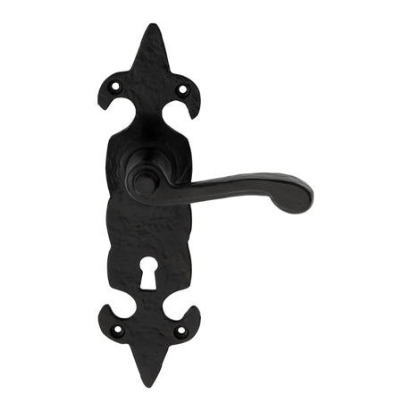 High quality image of Ludlow - Fleur de lys' Lever on Lock Backplate - Black Antique | Sku. lf5504 | Trade Door Handles.