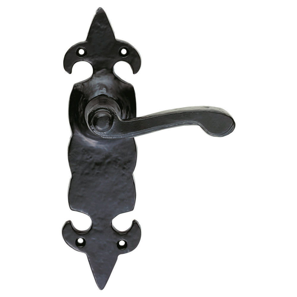 High quality image of Ludlow - Fleur de lys' Lever on Latch Backplate - Black Antique | Sku. lf5505 | Trade Door Handles.