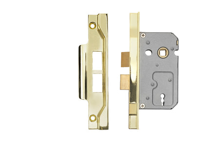 High quality image of Eurospec - Contract 2 Lever Sashlock Rebated 64mm - Electro Brassed | Sku. lse5225eb-reb | Trade Door Handles.