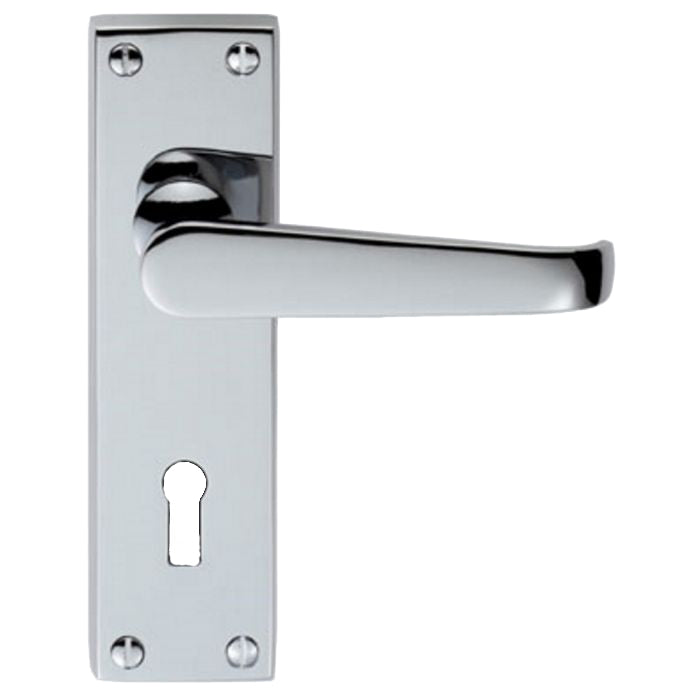 High quality image of Carlisle Brass - Victorian Lever on Lock Backplate - Polished Chrome | Sku. m30cp | Trade Door Handles.