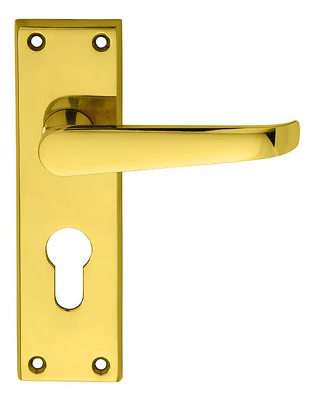 High quality image of Carlisle Brass - Contract Victorian Lever on Euro Lock Backplate - Polished Brass | Sku. cbv30y | Trade Door Handles.