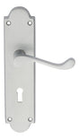 High quality image of Carlisle Brass - Victorian Scroll Lever on Shaped Lock Backplate - Satin Chrome | Sku. m68sc | Trade Door Handles.
