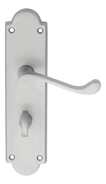 High quality image of Carlisle Brass - Victorian Scroll Lever on Shaped WC Backplate - Satin Chrome | Sku. m68wcsc | Trade Door Handles.