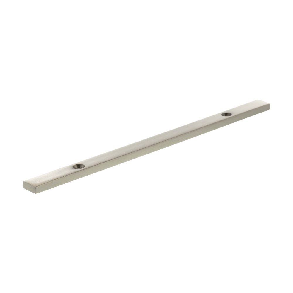 High quality image of Millhouse Brass Long Narrow Cabinet Handle Backplate 128mm - Satin Nickel | Sku. mhcbn128sn | available to order from Trade Door Handles in Kendal.