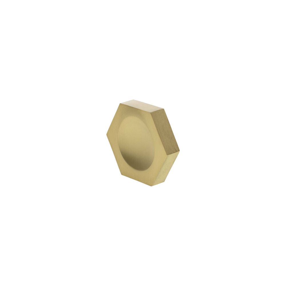 High quality image of Millhouse Brass Pennington Hexagonal Finger Pull Cabinet Knob Handle - Satin Brass | Sku. mhch1338sb | available to order from Trade Door Handles in Kendal.