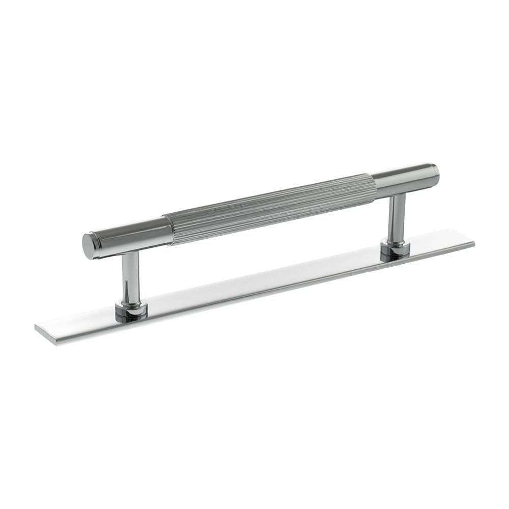 Millhouse Brass Cabinet Hardware Polished Chrome / Cabinet Pull Handles Millhouse Brass Battersea Linear T-Bar Cabinet Pull Handle on Backplate 128mm - Polished Chrome