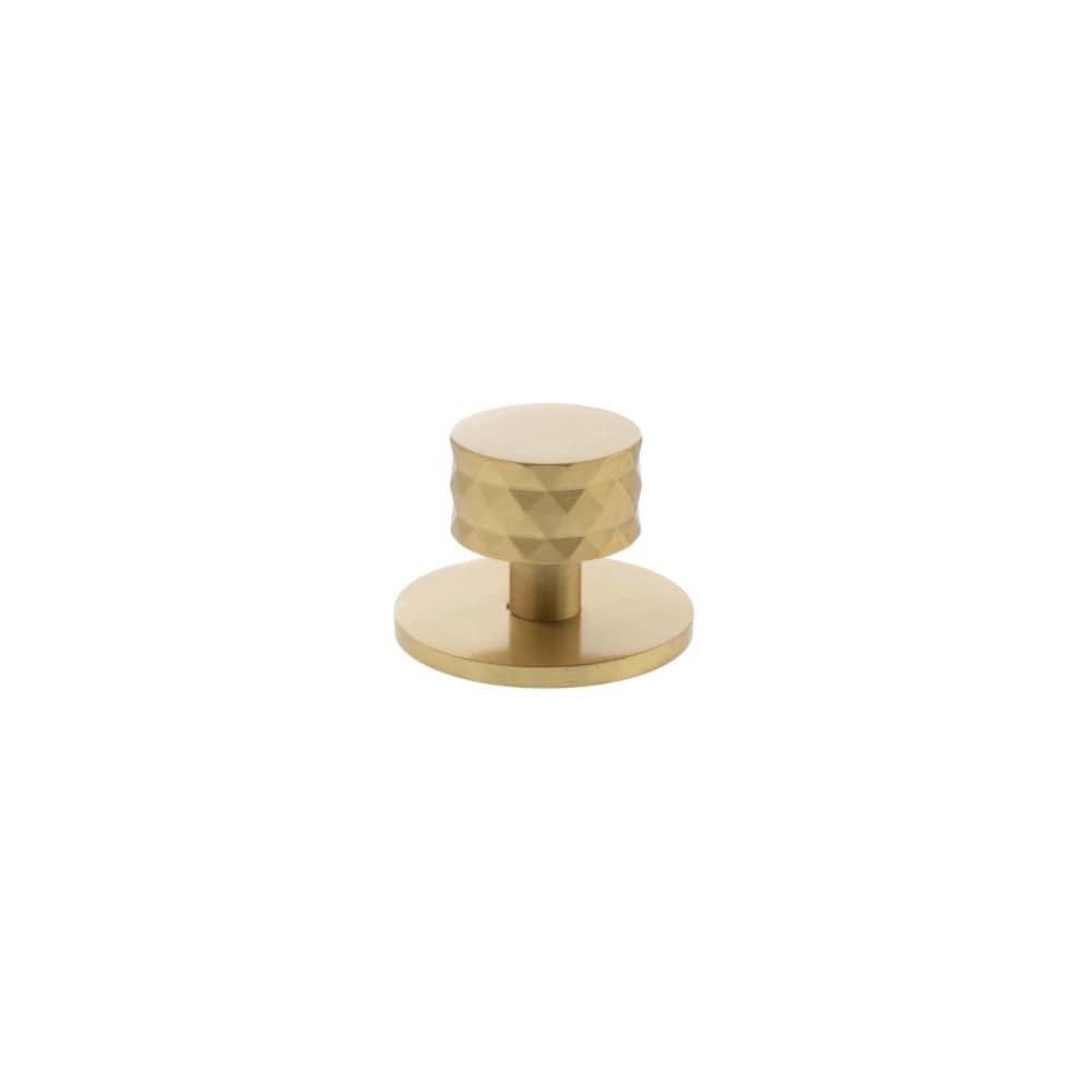 Millhouse Brass Cabinet Hardware Satin Brass / Cabinet Knobs Millhouse Brass Chrysler Diamond Round Cabinet Knob Handle on Backplate - Satin Brass