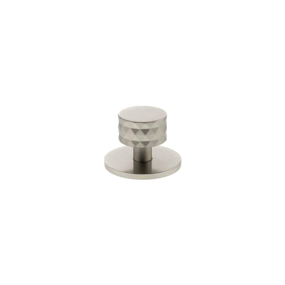 Millhouse Brass Cabinet Hardware Satin Nickel / Cabinet Knobs Millhouse Brass Chrysler Diamond Round Cabinet Knob Handle on Backplate - Satin Nickel