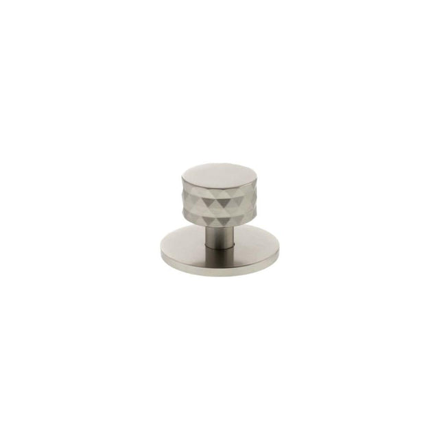 Millhouse Brass Cabinet Hardware Satin Nickel / Cabinet Knobs Millhouse Brass Chrysler Diamond Round Cabinet Knob Handle on Backplate - Satin Nickel