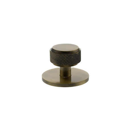 Millhouse Brass Cabinet Hardware Antique Brass / Cabinet Knobs Millhouse Brass Eiffel Knurled Round Cabinet Knob Handle on Backplate - Antique Brass