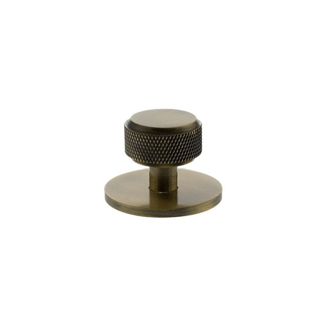 Millhouse Brass Cabinet Hardware Antique Brass / Cabinet Knobs Millhouse Brass Eiffel Knurled Round Cabinet Knob Handle on Backplate - Antique Brass