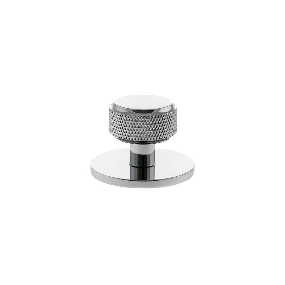 Millhouse Brass Cabinet Hardware Polished Chrome / Cabinet Knobs Millhouse Brass Eiffel Knurled Round Cabinet Knob Handle on Backplate - Polished Chrome