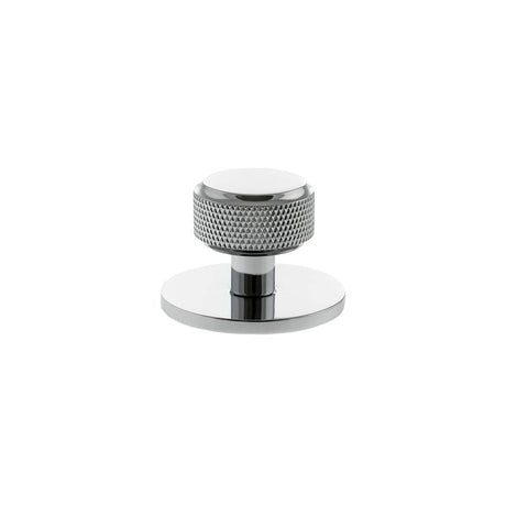 Millhouse Brass Cabinet Hardware Polished Chrome / Cabinet Knobs Millhouse Brass Eiffel Knurled Round Cabinet Knob Handle on Backplate - Polished Chrome