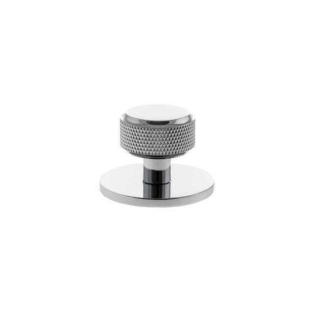 Millhouse Brass Cabinet Hardware Polished Chrome / Cabinet Knobs Millhouse Brass Eiffel Knurled Round Cabinet Knob Handle on Backplate - Polished Chrome