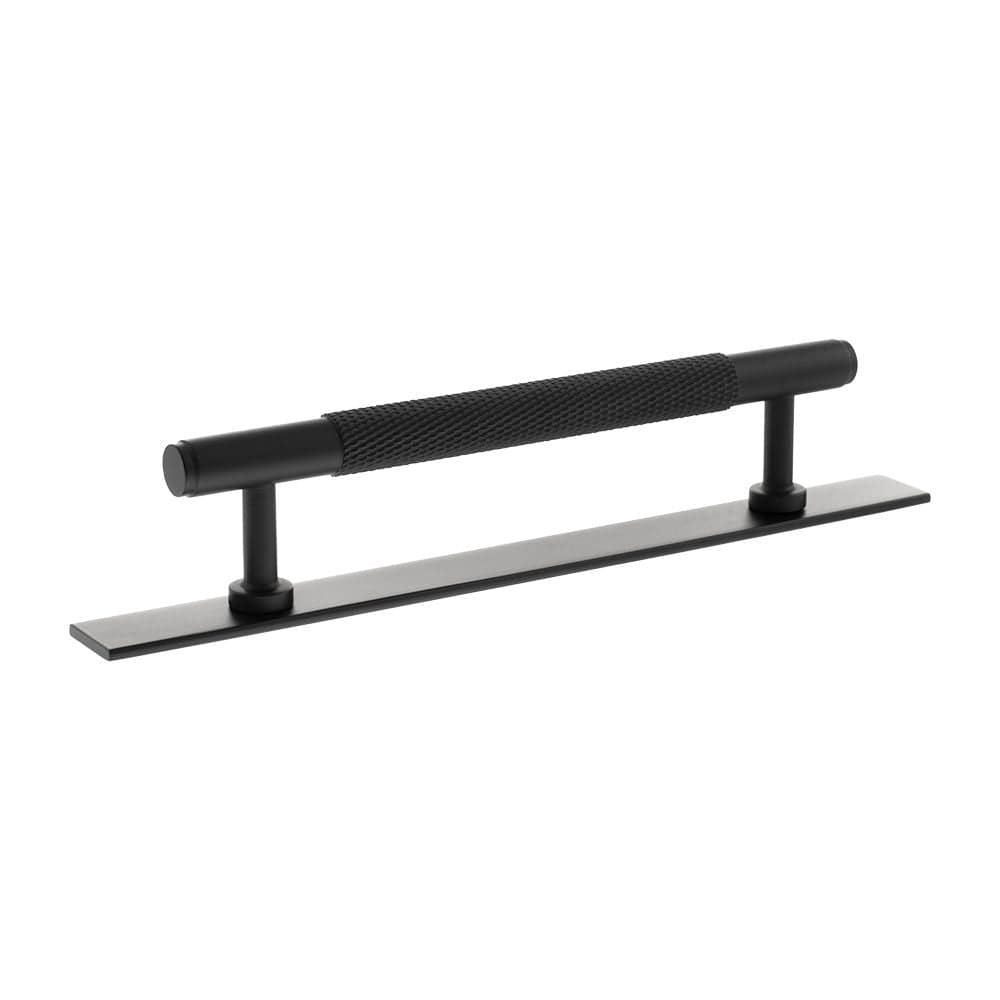Millhouse Brass Cabinet Hardware Matt Black / Cabinet Pull Handles Millhouse Brass Eiffel Knurled T-Bar Cabinet Pull Handle on Backplate 128mm - Matt Black