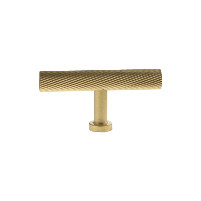 Millhouse Brass Cabinet Hardware Satin Brass / Cabinet Knobs Millhouse Brass Paddington Spiral T-Bar Cabinet Knob Handle - Satin Brass