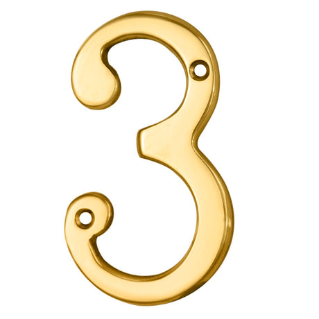 High quality image of Carlisle Brass - Numerals (0-9) Number 3 - Polished Brass | Sku. n3 | Trade Door Handles.