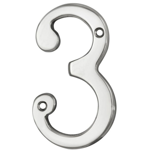 High quality image of Carlisle Brass - Numerals (0-9) Number 3 - Polished Chrome | Sku. n3cp | Trade Door Handles.
