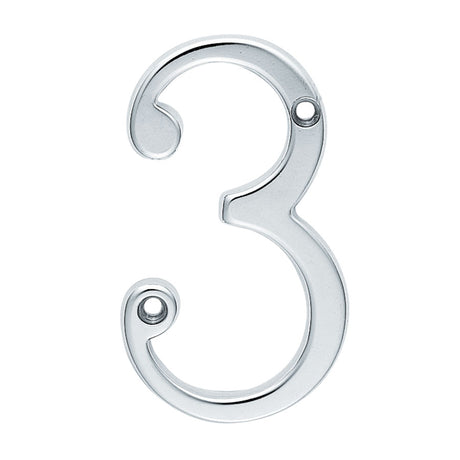 High quality image of Carlisle Brass - Numerals (0-9) Number 3 - Satin Chrome | Sku. n3sc | Trade Door Handles.