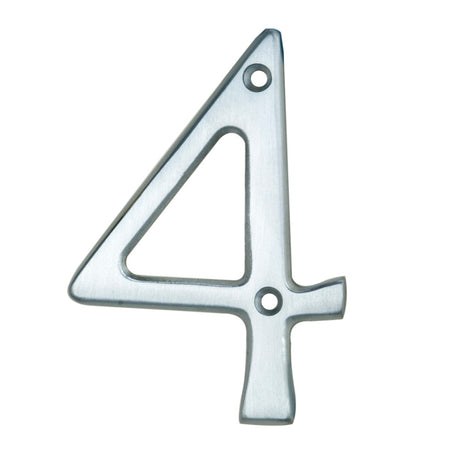 High quality image of Carlisle Brass - Numerals (0-9) Number 4 - Satin Chrome | Sku. n4sc | Trade Door Handles.