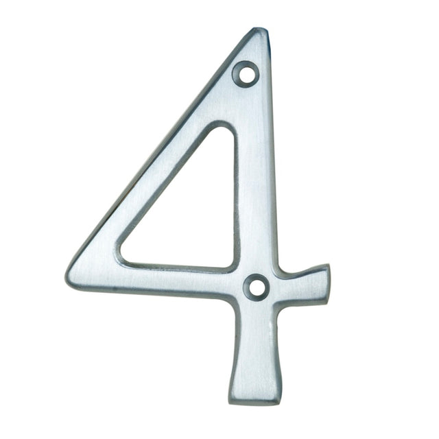 High quality image of Carlisle Brass - Numerals (0-9) Number 4 - Satin Chrome | Sku. n4sc | Trade Door Handles.