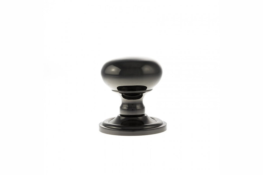 Quality image of Old English Harrogate Solid Brass Mushroom Mortice Knob on Concealed Fix Rose - Black Nickel | Sku. oe58mmkbn | available from Trade Door Handles.
