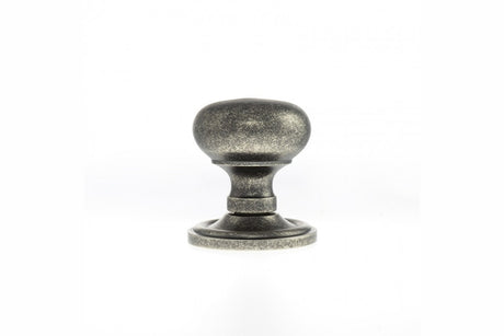Quality image of Old English Harrogate Solid Brass Mushroom Mortice Knob on Concealed Fix Rose - Distressed Silver | Sku. oe58mmkds | available from Trade Door Handles.