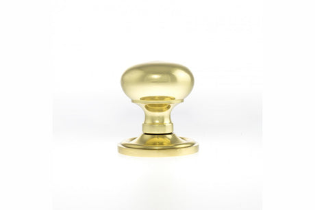 Quality image of Old English Harrogate Solid Brass Mushroom Mortice Knob on Concealed Fix Rose - Polished Brass | Sku. oe58mmkpb | available from Trade Door Handles.