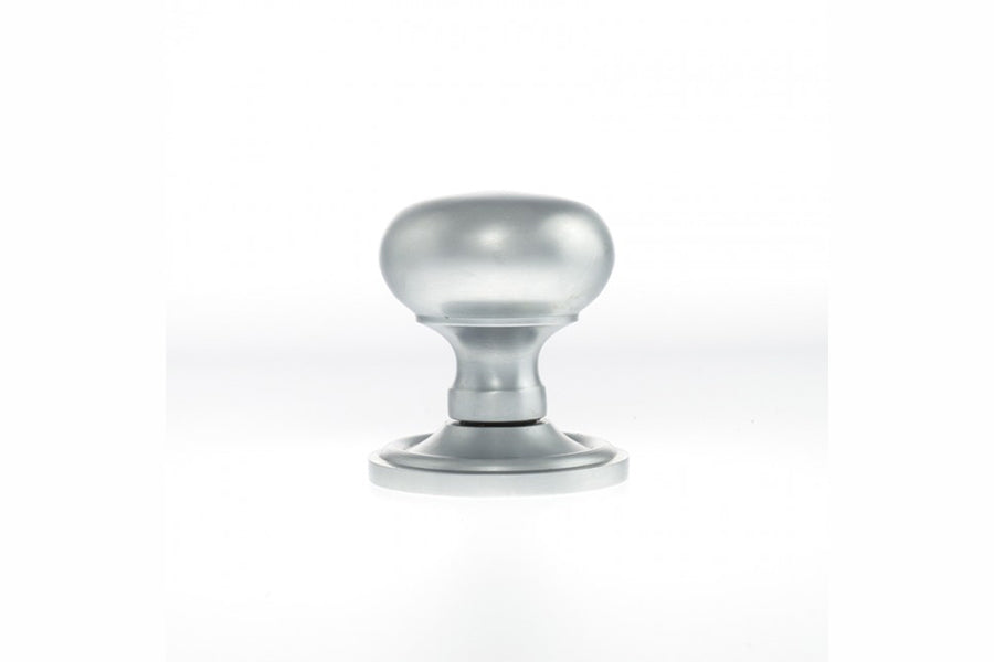 Quality image of Old English Harrogate Solid Brass Mushroom Mortice Knob on Concealed Fix Rose - Satin Chrome | Sku. oe58mmksc | available from Trade Door Handles.