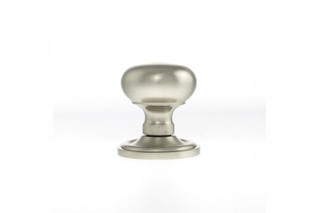 Quality image of Old English Harrogate Solid Brass Mushroom Mortice Knob on Concealed Fix Rose - Satin Nickel | Sku. oe58mmksn | available from Trade Door Handles.
