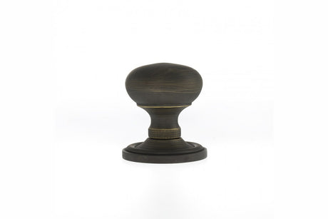 Quality image of Old English Harrogate Solid Brass Mushroom Mortice Knob on Concealed Fix Rose - Urban Bronze | Sku. oe58mmkub | available from Trade Door Handles.