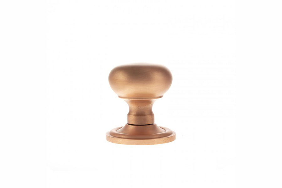 Quality image of Old English Harrogate Solid Brass Mushroom Mortice Knob on Concealed Fix Rose - Urban Satin Copper | Sku. oe58mmkusc | available from Trade Door Handles.