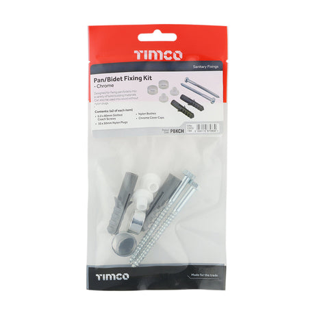This is an image of Timco - Pan / Bidet Fixing Kit - Chrome Pan Kit - (2 PCS TIMpac) PBKCH