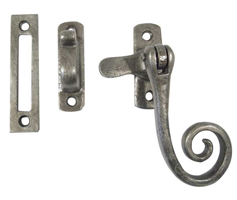 This is an image showing the Frelan - Monkey Tail Casement Fastener Hook & Mortice Plate - Pewter available to order from Trade Door Handles in Kendal