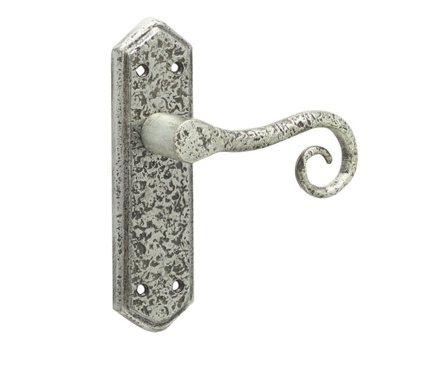 This is an image showing the Frelan - Royal Lever Latch Handles on Backplate - Pewter available to order from Trade Door Handles in Kendal