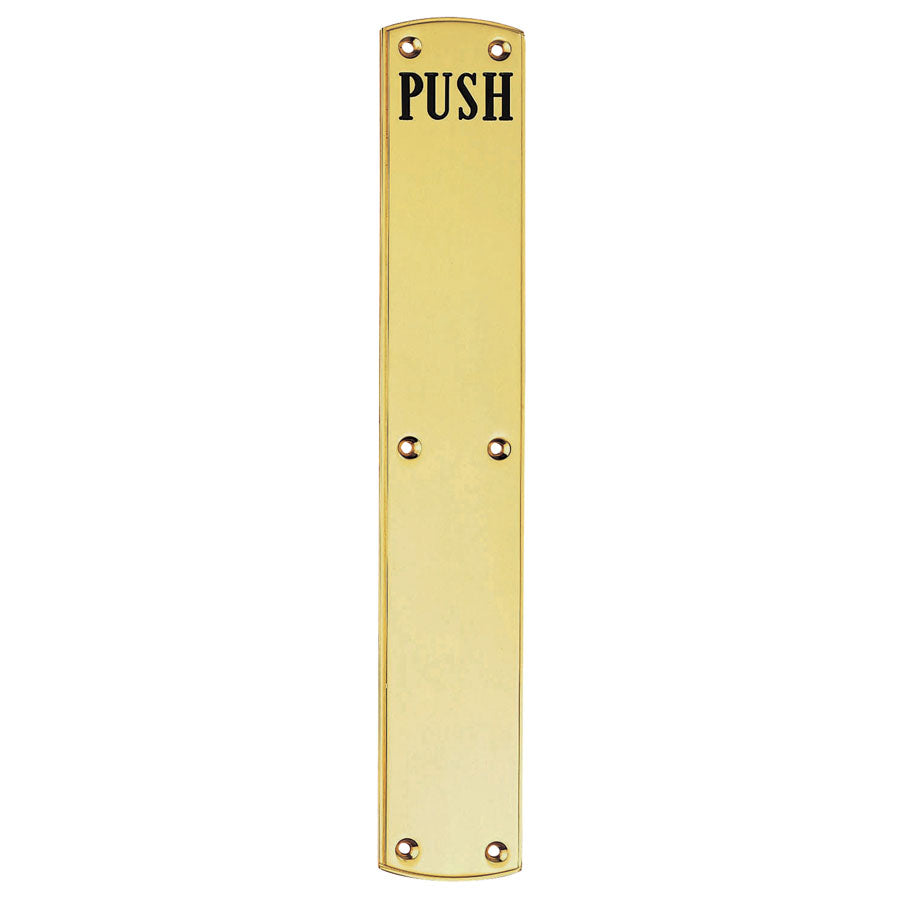 High quality image of Carlisle Brass - Engraved Push Plate 455 x 75mm - Polished Brass | Sku. pf105e | Trade Door Handles.
