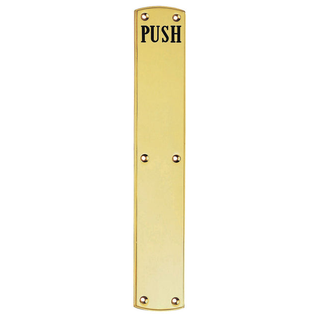 High quality image of Carlisle Brass - Engraved Push Plate 455 x 75mm - Polished Brass | Sku. pf105e | Trade Door Handles.