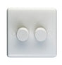 This is an image of Eurolite - Enhance White Plastic 2 Gang Dimmer White (With White Trim) | Sku. pl3504-22led | available from Trade Door Handles.