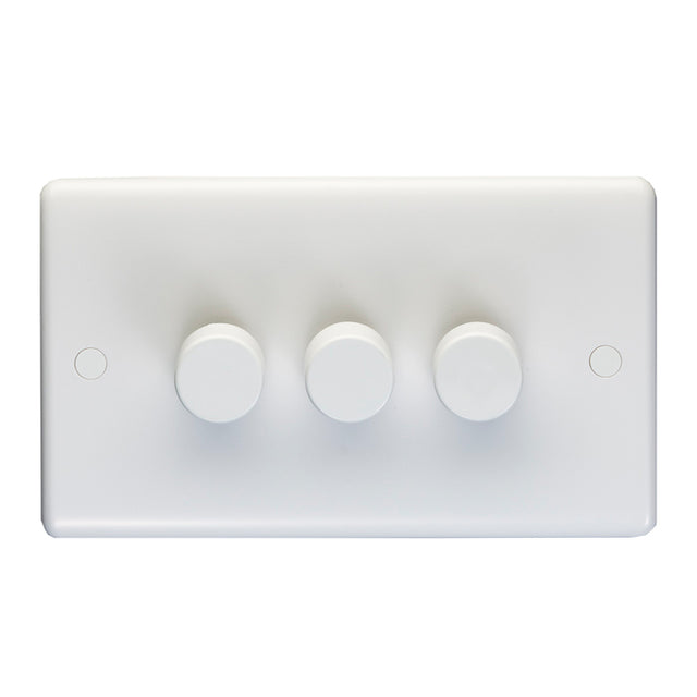 This is an image of Eurolite - Enhance White Plastic 2 Gang Dimmer White (With White Trim) | Sku. pl3504-32 | available from Trade Door Handles.