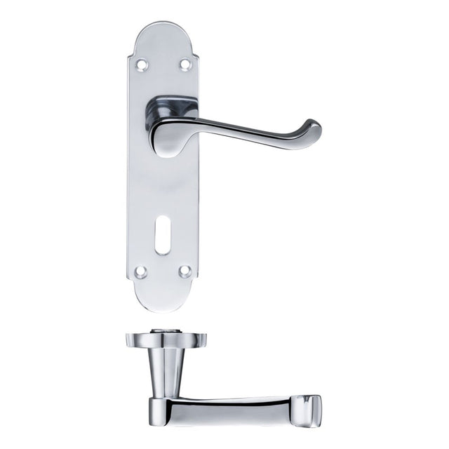 High quality image of the PR0 - Project Range - Project Oxford Lever on Lock Backplate - 168mm x 42mm - Polished Chrome | Sku. pr011cp | available to order from Trade Door Handles.
