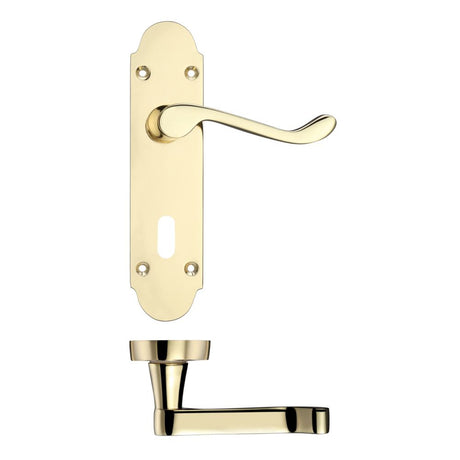 High quality image of the PR0 - Project Range - Project Oxford Lever on Lock Backplate - 168mm x 42mm - Electro Brass | Sku. pr011eb | available to order from Trade Door Handles.