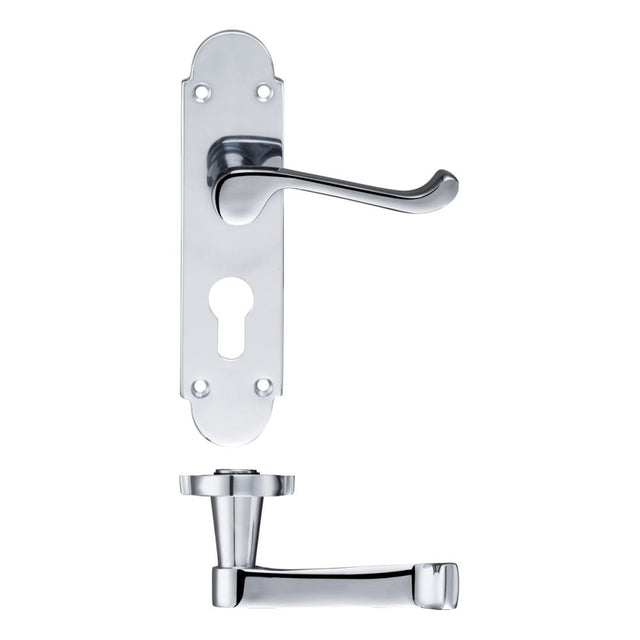 High quality image of the PR0 - Project Range - Project Oxford Lever on Europrofile Lock Backplate - 168mm x 42mm - Polished Chrome | Sku. pr011epcp | available to order from Trade Door Handles.
