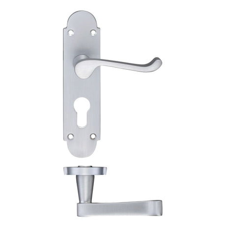 High quality image of the PR0 - Project Range - Project Oxford Lever on Europrofile Lock Backplate - 168mm x 42mm - Satin Chrome | Sku. pr011epsc | available to order from Trade Door Handles.
