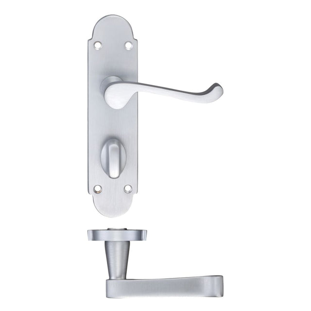 High quality image of the PR0 - Project Range - Project Oxford Lever on Bathroom Backplate - 168mm x 42mm - Satin Chrome | Sku. pr013sc | available to order from Trade Door Handles.