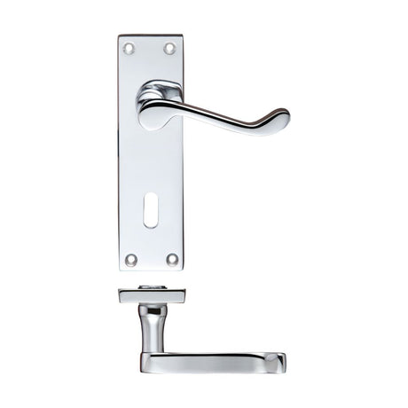 High quality image of the PR0 - Project Range - Project Victorian Scroll Lever on Lock Backplate - 150mm x 40mm - Polished Chrome | Sku. pr021cp | available to order from Trade Door Handles.
