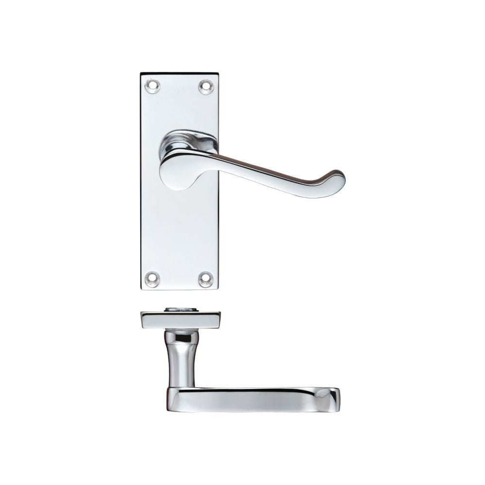 High quality image of the PR0 - Project Range - Project Victorian Scroll Lever on Latch Backplate - 114mm x 40mm - Polished Chrome | Sku. pr022cp | available to order from Trade Door Handles.