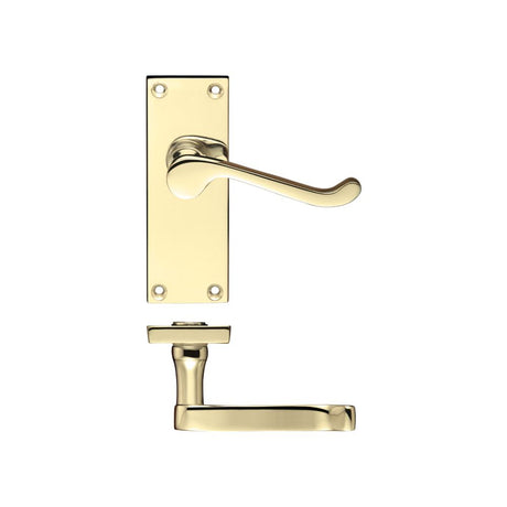 High quality image of the PR0 - Project Range - Project Victorian Scroll Lever on Latch Backplate - 114mm x 40mm - Electro Brass | Sku. pr022eb | available to order from Trade Door Handles.