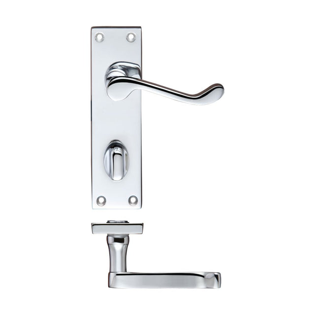 High quality image of the PR0 - Project Range - Project Victorian Scroll Lever on Bathroom Backplate -150mm x 40mm - Polished Chrome | Sku. pr023cp | available to order from Trade Door Handles.