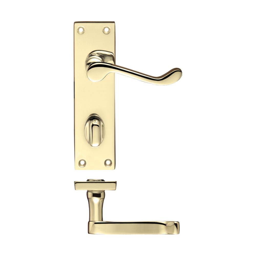 High quality image of the PR0 - Project Range - Project Victorian Scroll Lever on Bathroom Backplate -150mm x 40mm - Electro Brass | Sku. pr023eb | available to order from Trade Door Handles.
